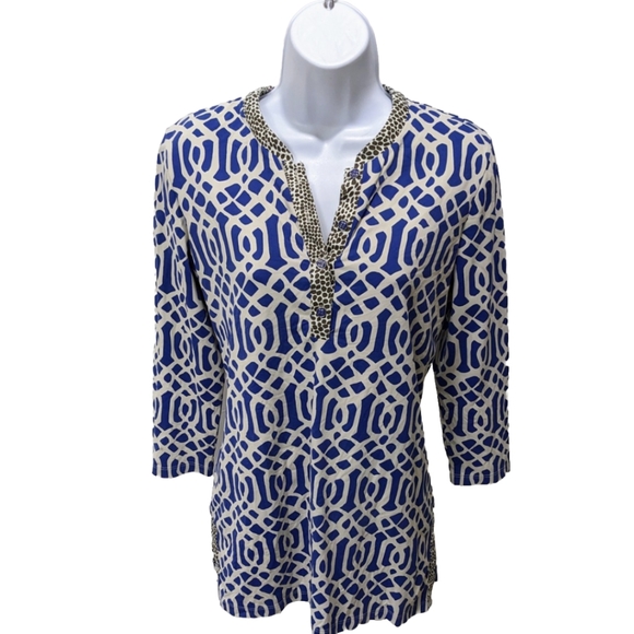 J McLaughlin Biscayne Tunic Top M V Neck 3/4 Sleeve Nylon Blend - Picture 1 of 13